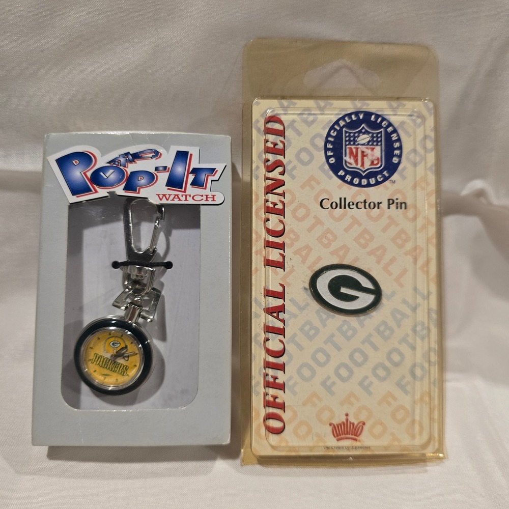 Green Bay Packers NFL Pop It Watch Multi Funk Clip Quartz‎ And Collector Pin